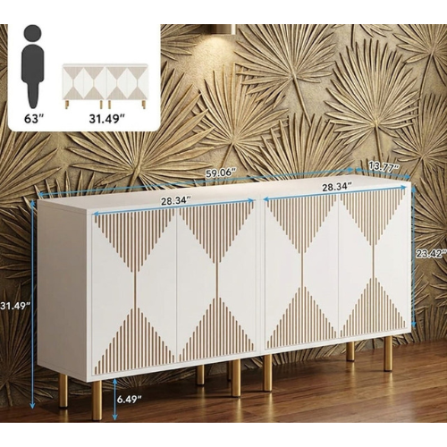 59" Storage Sideboard Buffet with Doors, Modern Wooden Accent Cabinet