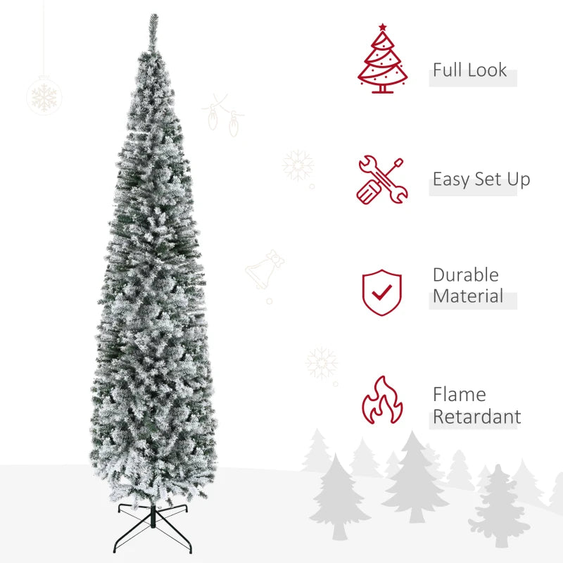 HOMCOM Flocked Pencil Christmas Tree with Realistic Branch Tips, Folding Metal Stand, Multicolor