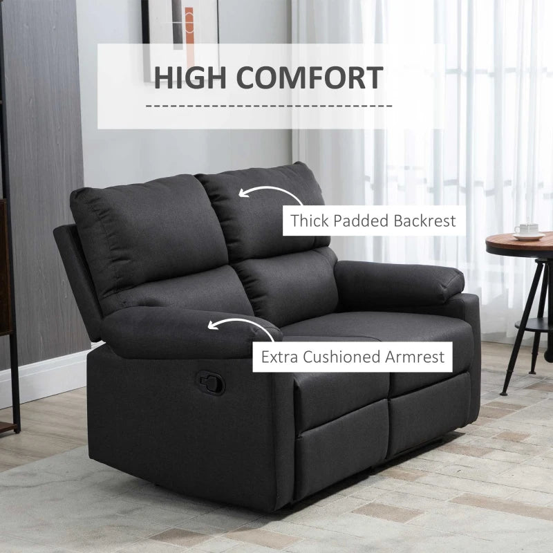HOMCOM Loveseat Recliner Sofa, 2 Seater Reclining Chair with Footrest and Split Backrest, Dark Grey