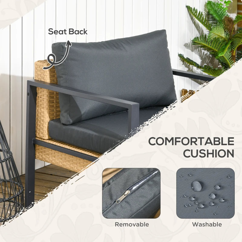 Outsunny 6 Pieces Patio Furniture Set with Sofa, Armchair, Stool, Table, Cushions, Outdoor Wicker Conversation Sofa Set