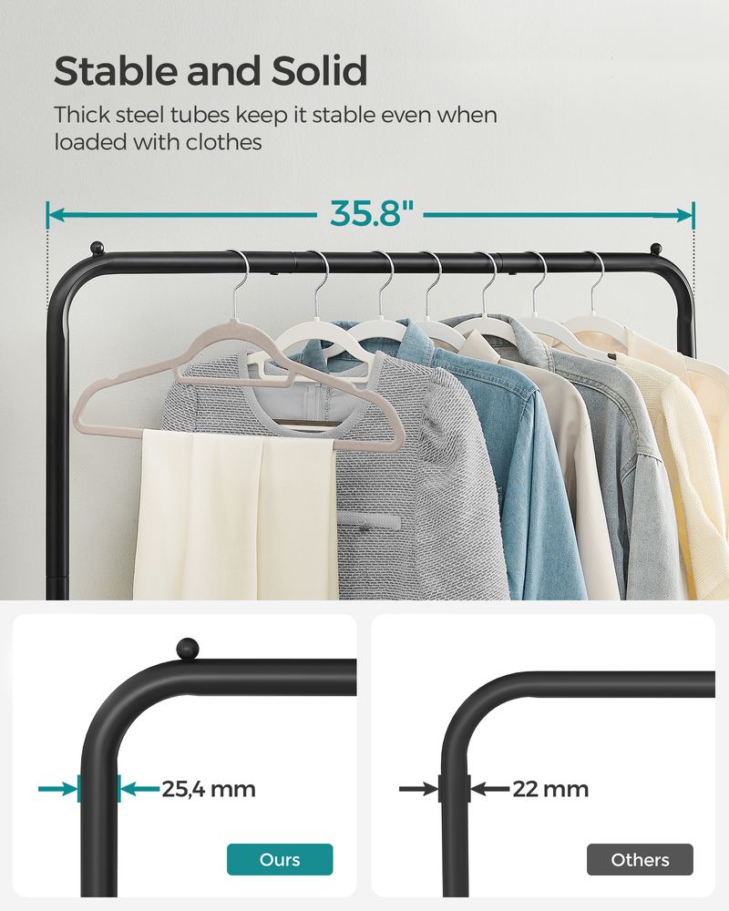 SONGMICS Clothes Rack with Wheels and Dense Mesh Storage Shelf