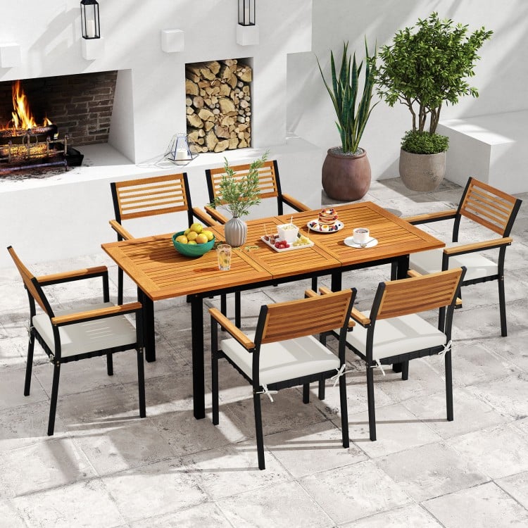 4-8 Person Extendable Solid Wood Dining Table with Umbrella Hole