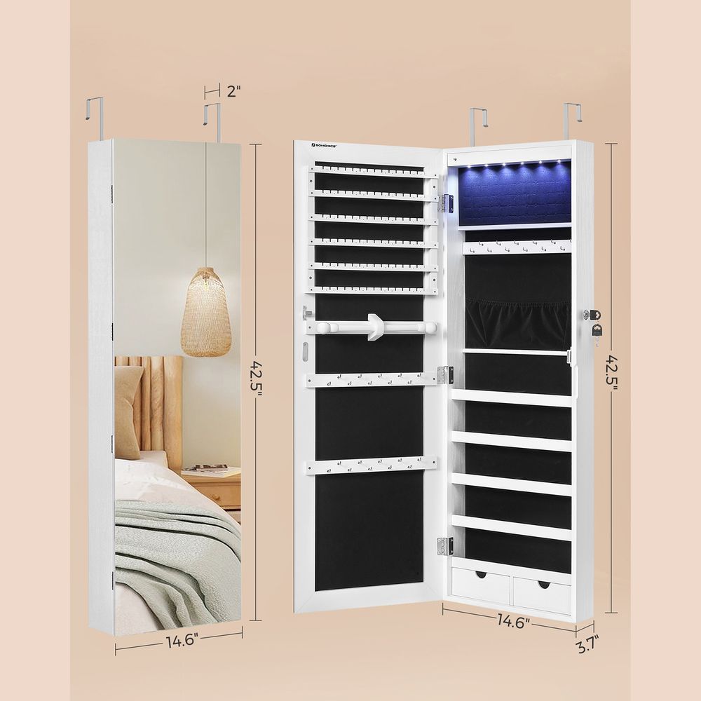 SONGMICS 42.5"H White Wall-mounted Jewelry Armoire Cabinet