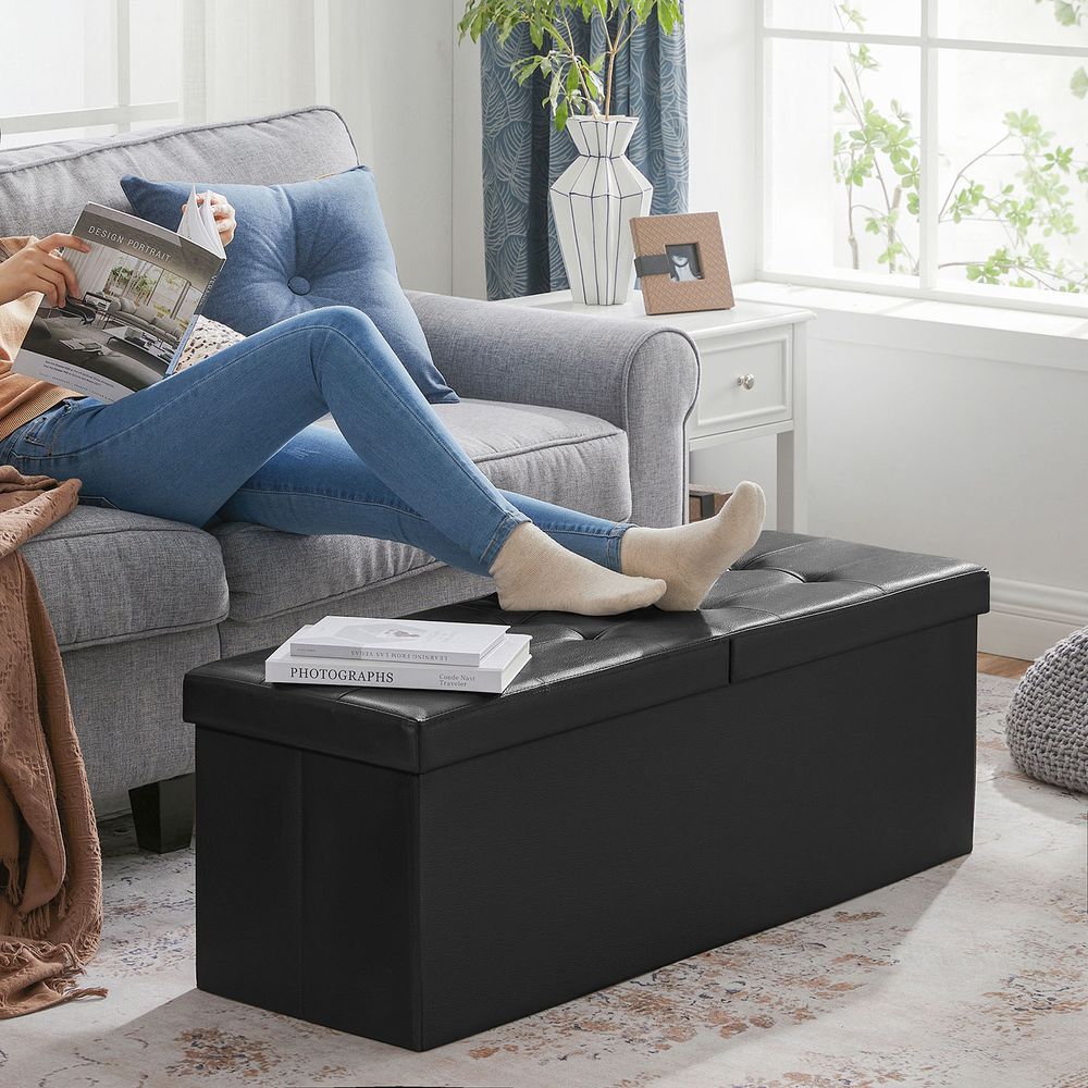 SONGMICS Folding Storage Ottoman Bench with Flipping Lid