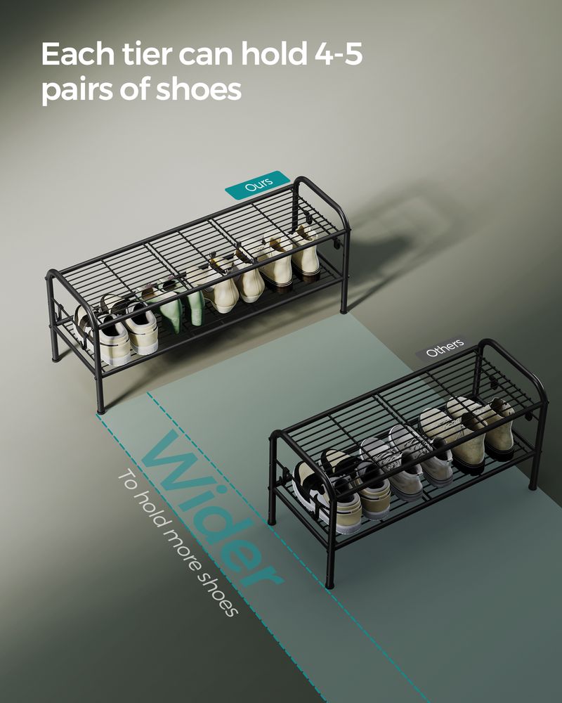 SONGMICS Shoe Rack with 4 Side Hooks, Holds 10 Pairs of Shoes