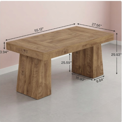 Dining Table 55" Rectangular Kitchen Table for 4-6 People with Sturdy Legs and Thick Tabletop Light Brown