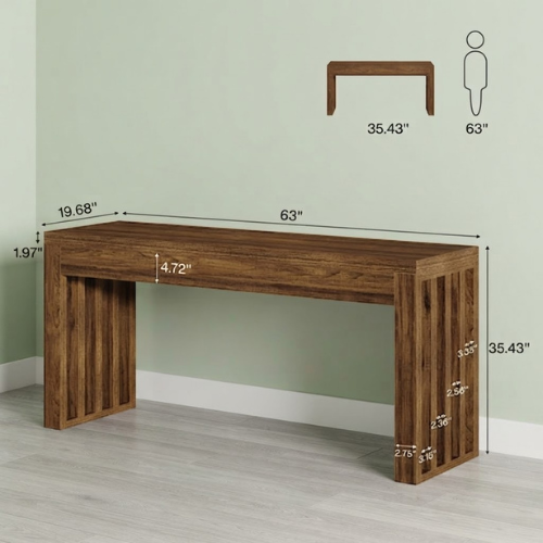 Bar Table 63" Farmhouse Counter Height Pub Dining Table for Bistro with Thick Tabletop and Slatted Base Design Rustic Brown
