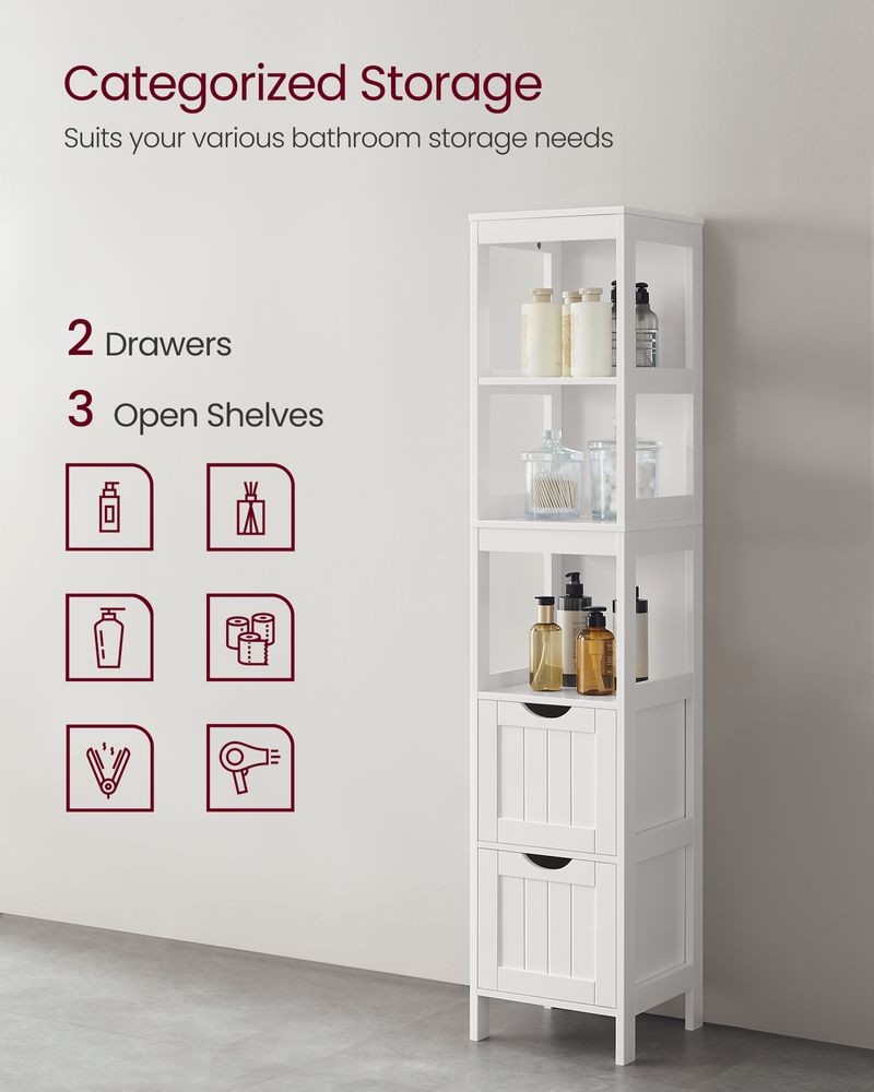 VASAGLE Bathroom Floor Cabinet with 2 Removable Drawers