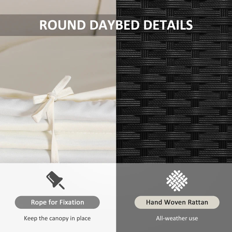 Outsunny 4 Pieces Outdoor Daybed, Patio Lounge Chair with Cushioned Round Sofa Bed, Sectional Patio Conversation Furniture Set with Canopy & Coffee Table, Black