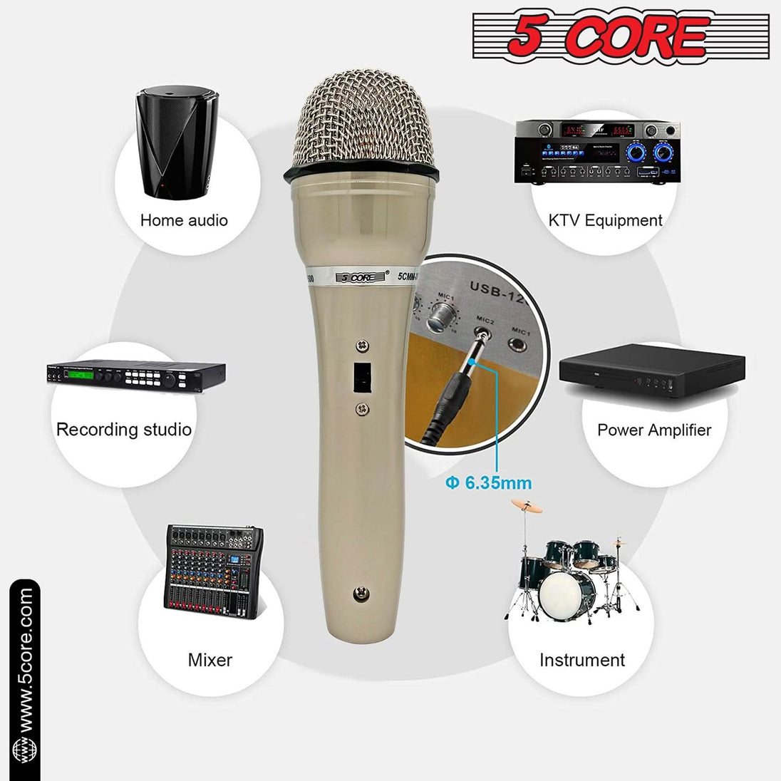 5Core Handheld XLR Dynamic Microphone – Versatile Mic for Karaoke, Singing, and Studio Recording (Microfono)