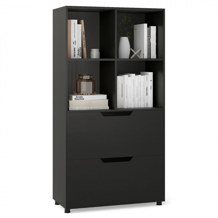 4-Cube Bookcase with 2 Drawers 51 inch 5-Tier Tall Freestanding Bookshelf-Black