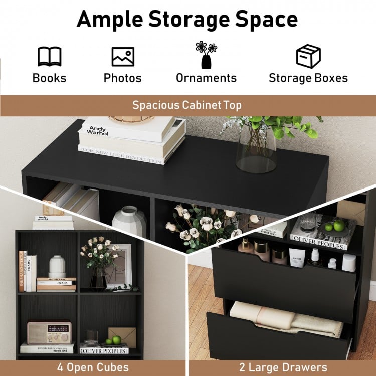 4-Cube Bookcase with 2 Drawers 51 inch 5-Tier Tall Freestanding Bookshelf-Black