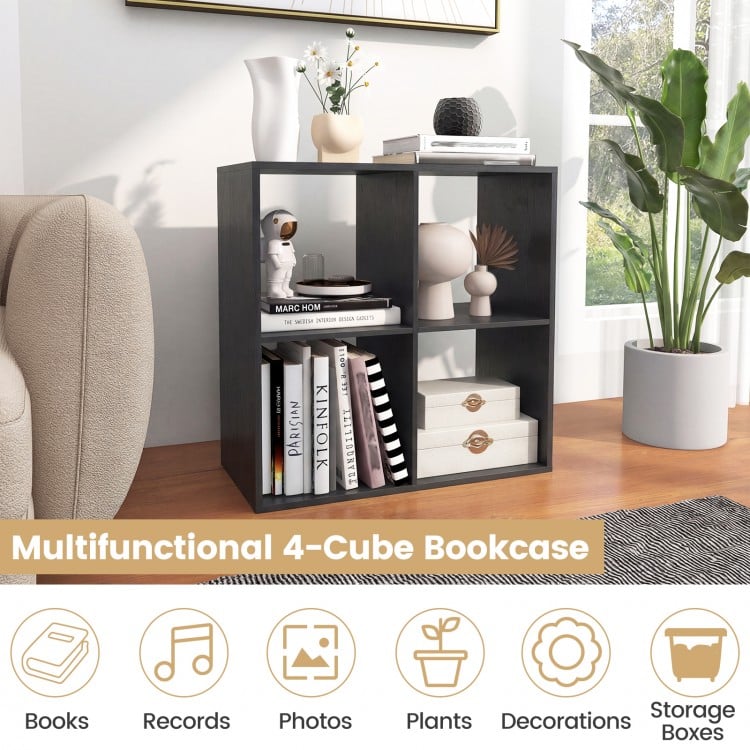4 Cube Bookshelf with Back Guardrail for Living Room Bedroom-Black