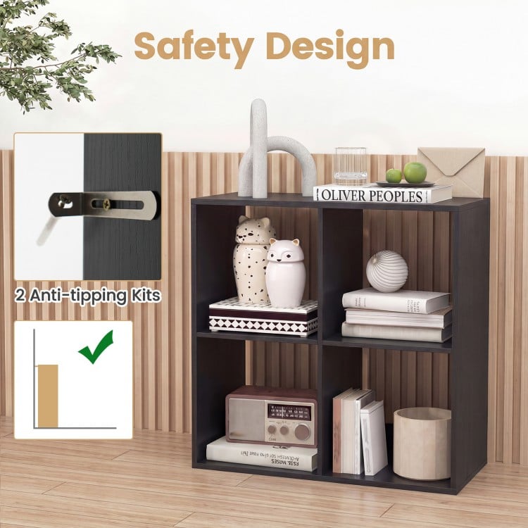 4 Cube Bookshelf with Back Guardrail for Living Room Bedroom-Black