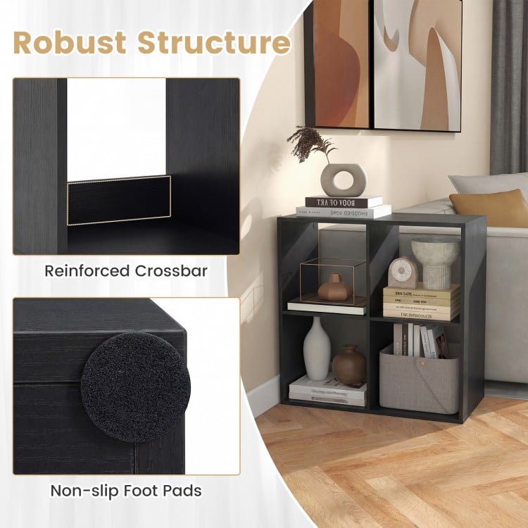 4 Cube Bookshelf with Back Guardrail for Living Room Bedroom-Black