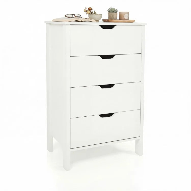 4-Drawer Wooden Dresser Storage Cabinet, Modern Chest of Drawers with Anti-Tip Safety Kits, White