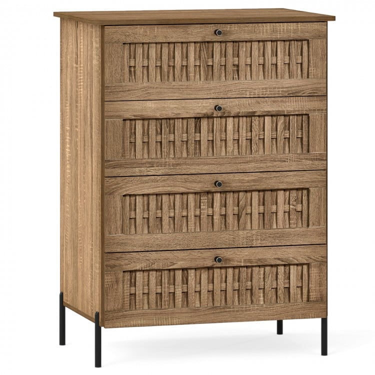 4-Drawer Dresser with Interlocking Mechanism and Metal Legs for Bedroom-Oak