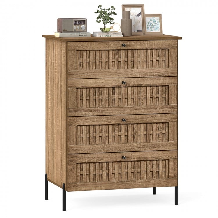 4-Drawer Dresser with Interlocking Mechanism and Metal Legs for Bedroom-Oak