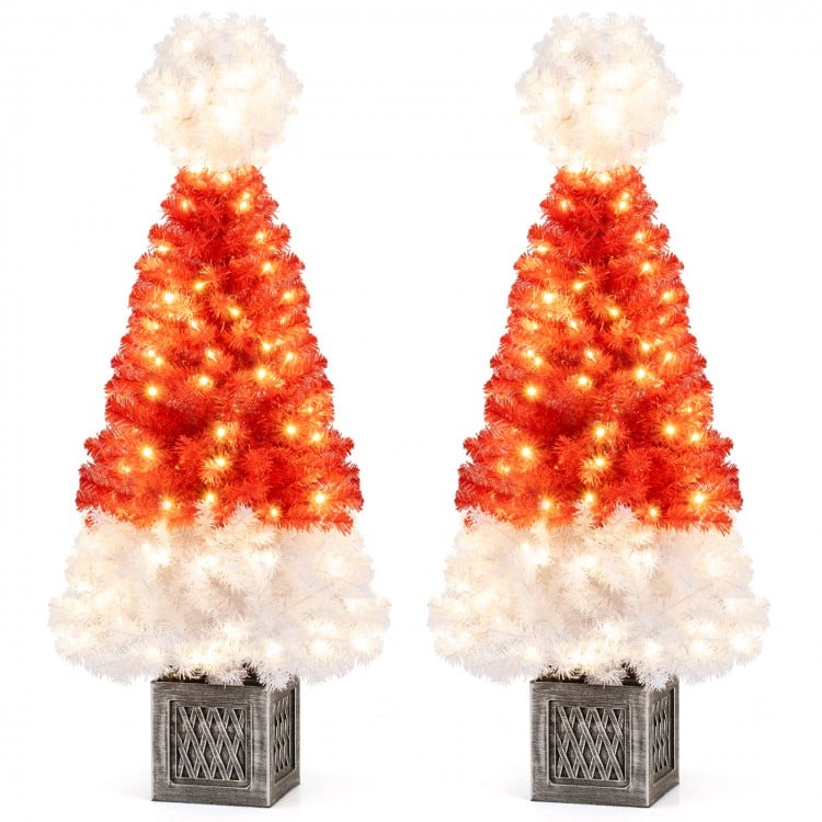 4 Feet Artificial Christmas Tree with 300 Branch Tips and 100 Warm White LED Lights