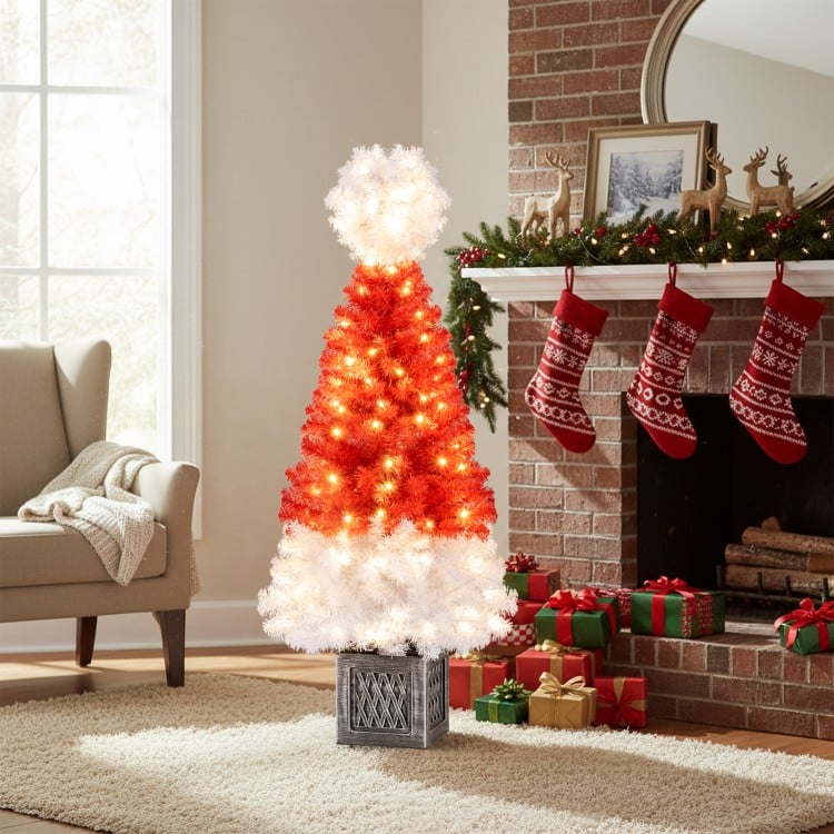 4 Feet Artificial Christmas Tree with 300 Branch Tips and 100 Warm White LED Lights