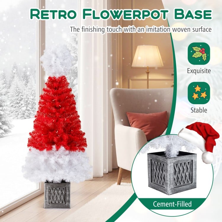 4 Ft Artificial Christmas Tree Santa Hat Xmas Tree with 300 Branch Tips Red
