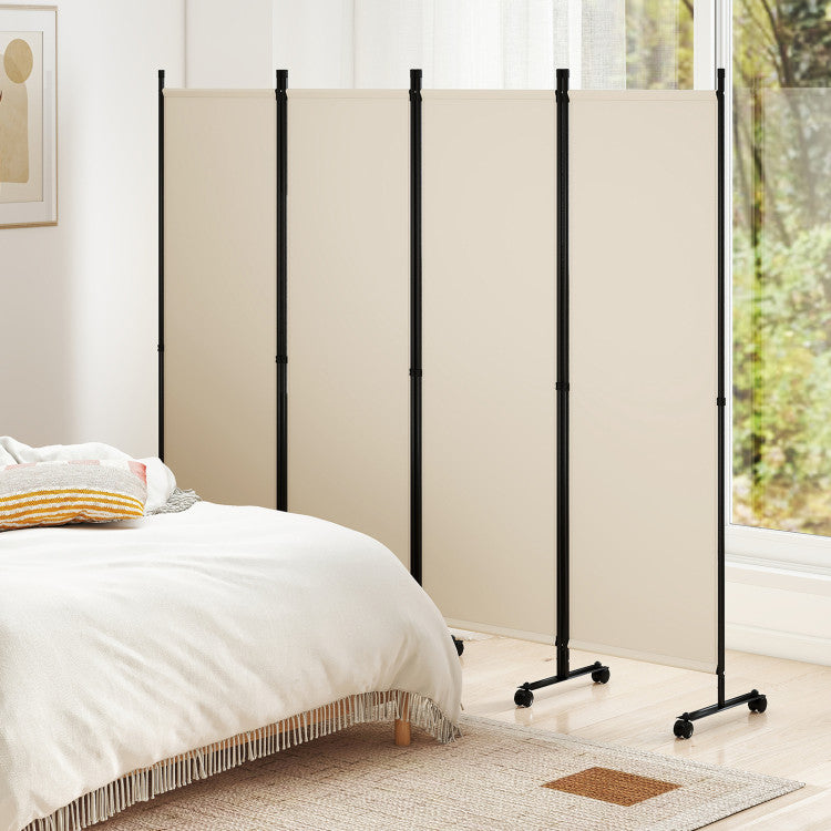 4-Panel Folding Room Divider with Lockable Wheels – Privacy Screen