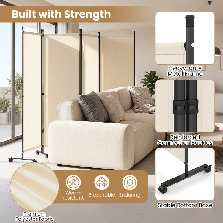4-Panel Folding Room Divider with Lockable Wheels – Privacy Screen