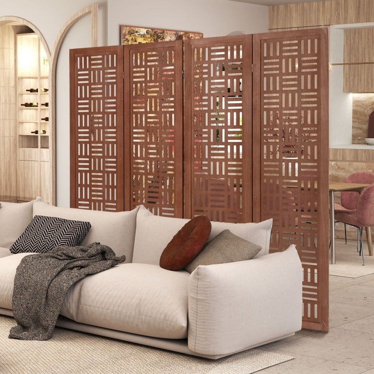 4-Panel Solid Wood Room Divider Folding Partition Stand