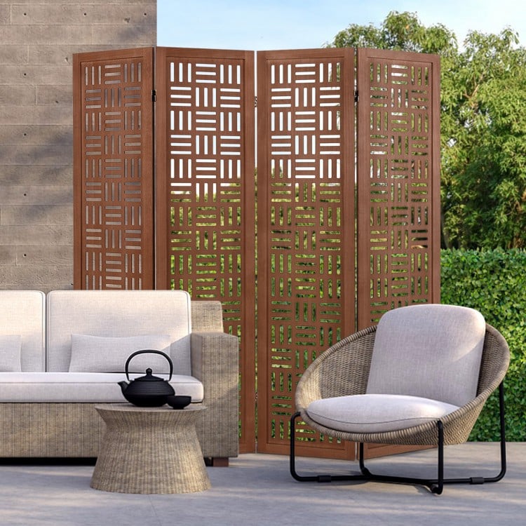 4-Panel Solid Wood Room Divider Folding Partition Stand