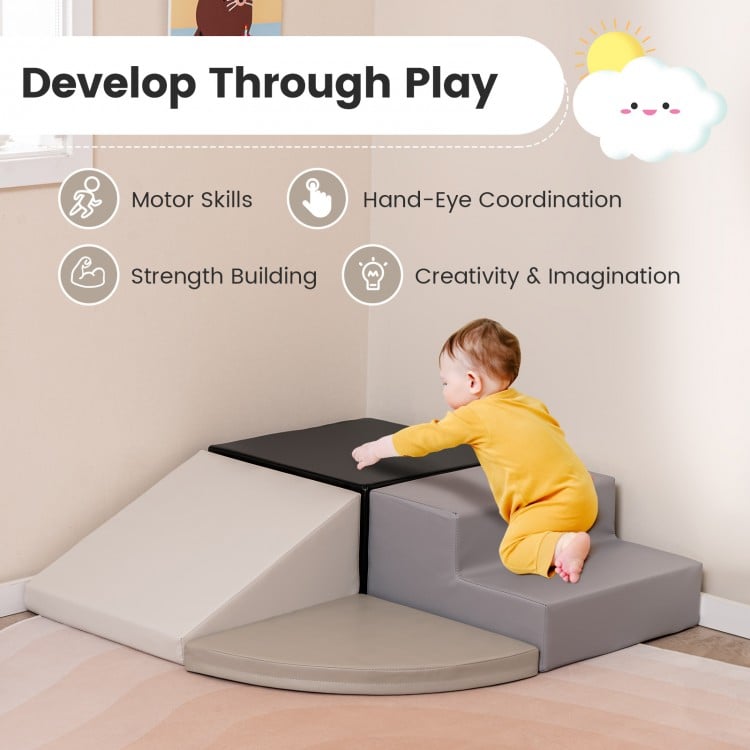 4-Piece Climb and Crawl Foam Block Play Set for Infant Baby-Black