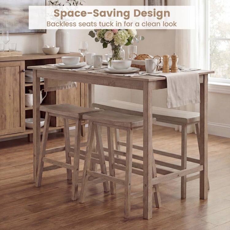 4-Piece Counter Height Dining Table Set with Power Outlet Solid Rubber Wood Kitchen Table-Light Gray