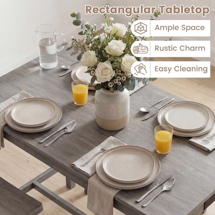 4-Piece Counter Height Dining Table Set with Power Outlet Solid Rubber Wood Kitchen Table-Gray