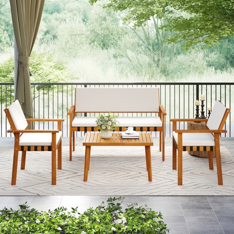 4 Piece Patio Furniture Set with Coffee Table for Backyard and Garden-White