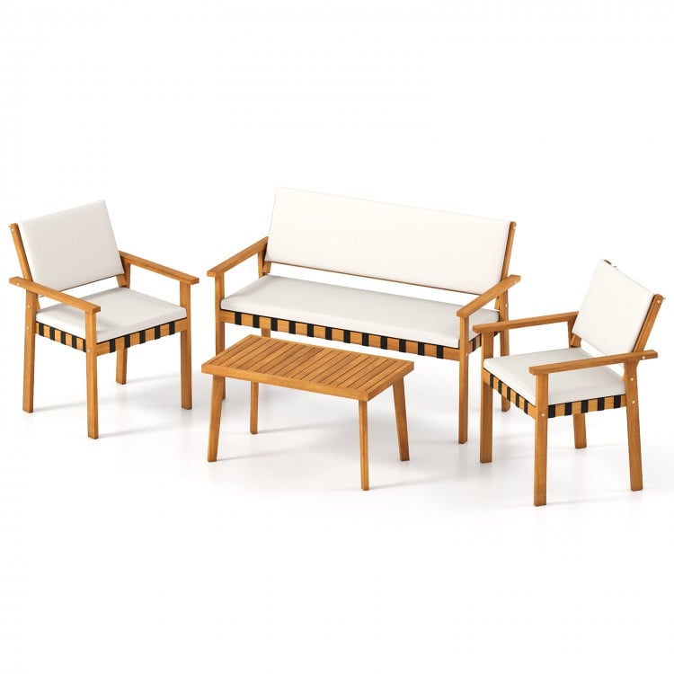 4 Piece Patio Furniture Set with Coffee Table for Backyard and Garden-White