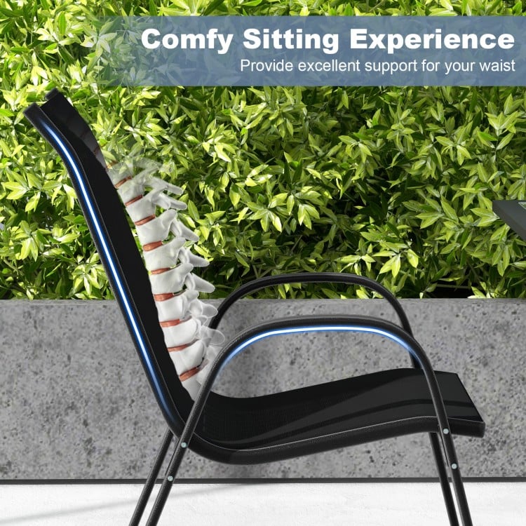 4 Pieces Stackable Patio Dining Chairs Set with Armrest-Black