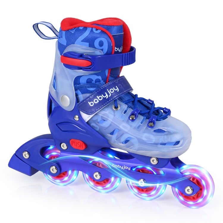 4-Size Adjustable Illuminating Kids Inline Skates with Light Up Wheels-Blue