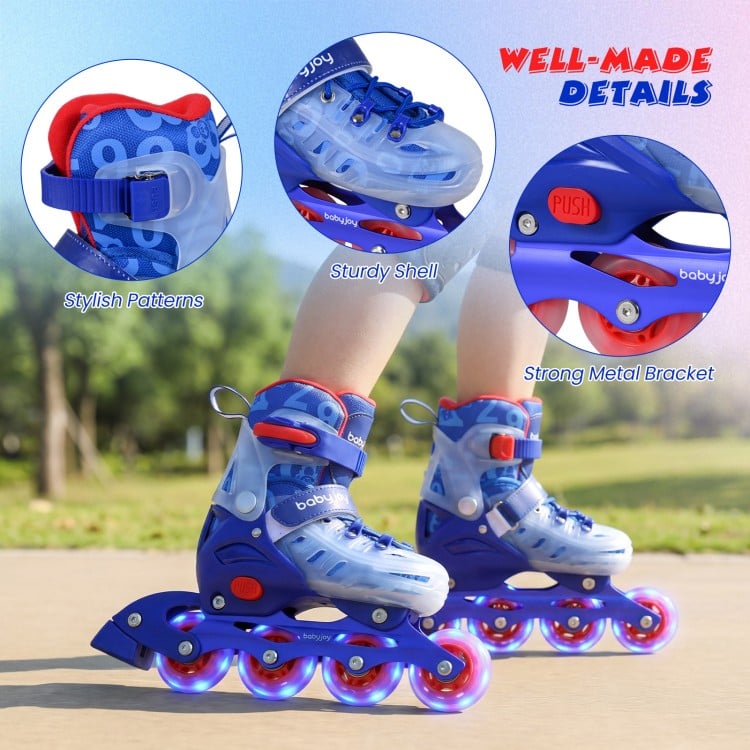 4-Size Adjustable Illuminating Kids Inline Skates with Light Up Wheels-Blue