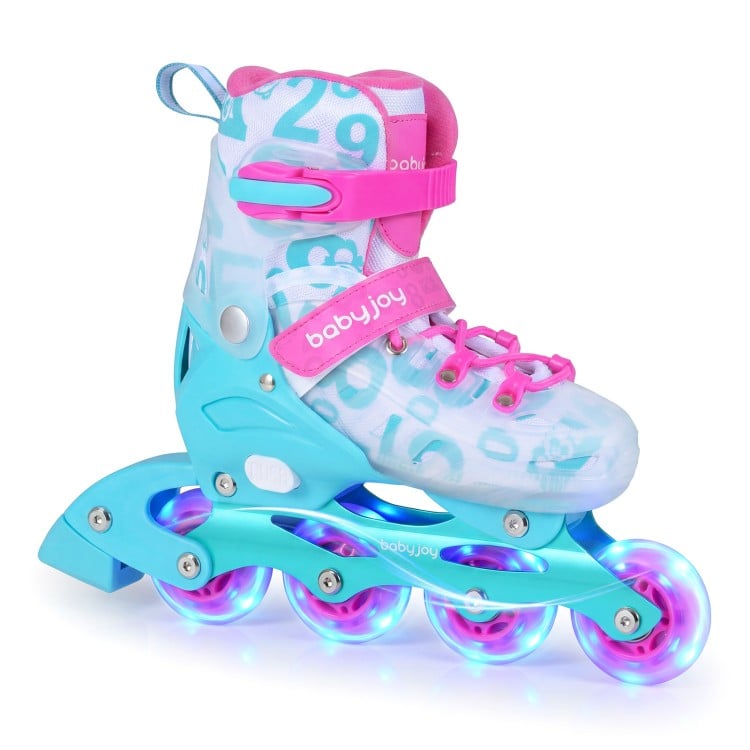 4-Size Adjustable Illuminating Kids Inline Skates with Light Up Wheels-Blue and Pink