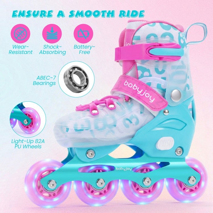 4-Size Adjustable Illuminating Kids Inline Skates with Light Up Wheels-Blue and Pink