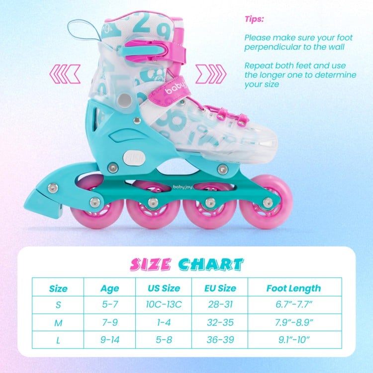 4-Size Adjustable Illuminating Kids Inline Skates with Light Up Wheels-Blue and Pink