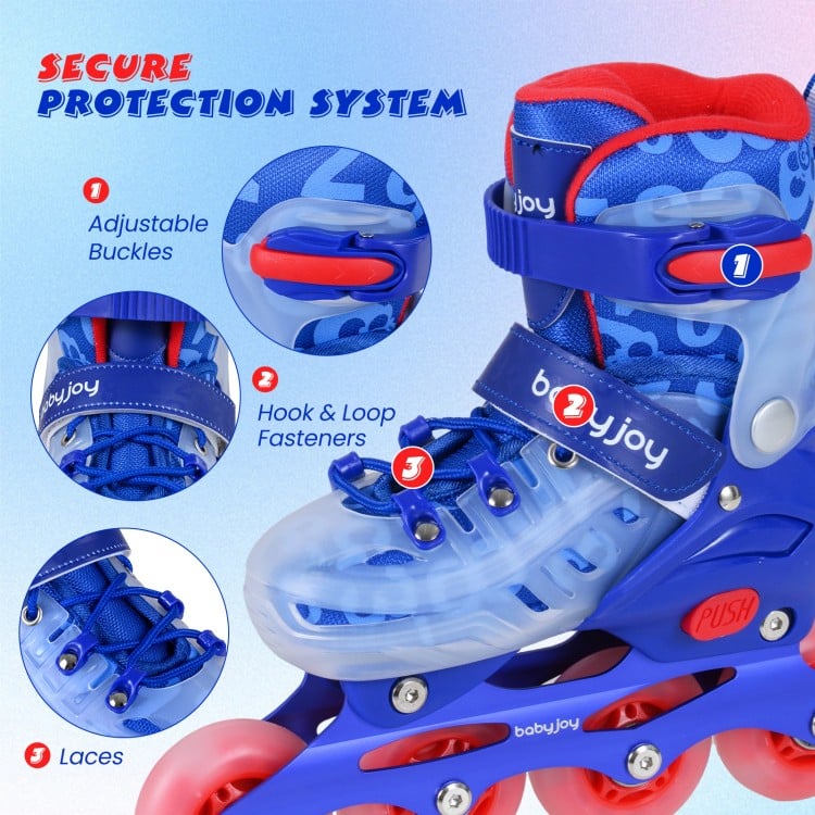4-Size Adjustable Kids Inline Skates for Beginners Ages 5-7-Blue
