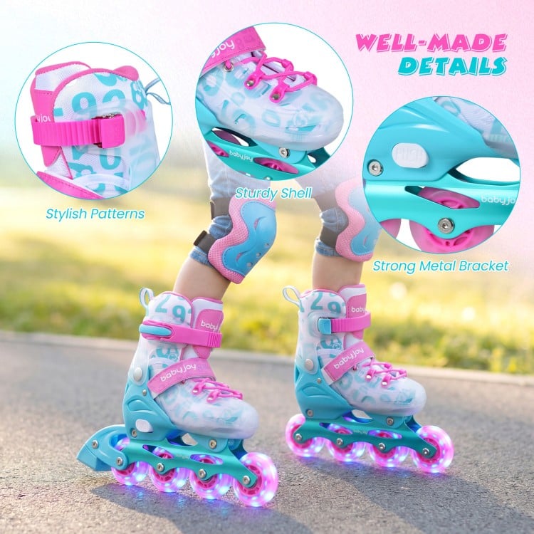 4-Size Adjustable Kids Inline Skates for Beginners Ages 5-7-Blue and Pink