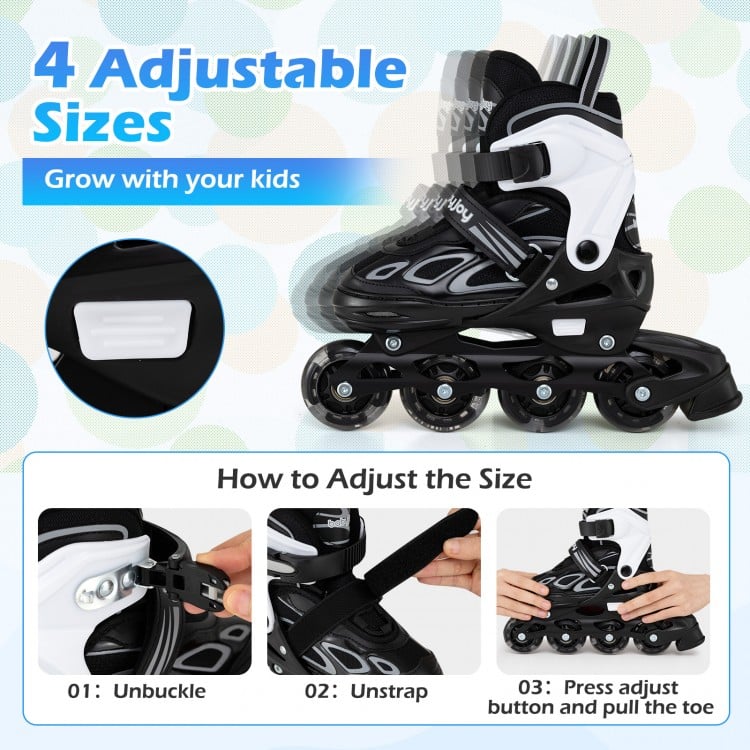 4 Sizes Adjustable Blade Roller with Light-up Wheels for Youth-Black