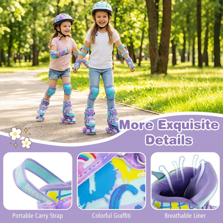 4 Sizes Adjustable Kids Roller Skates with Light-up Wheels and Safety Protection S Size-Purple