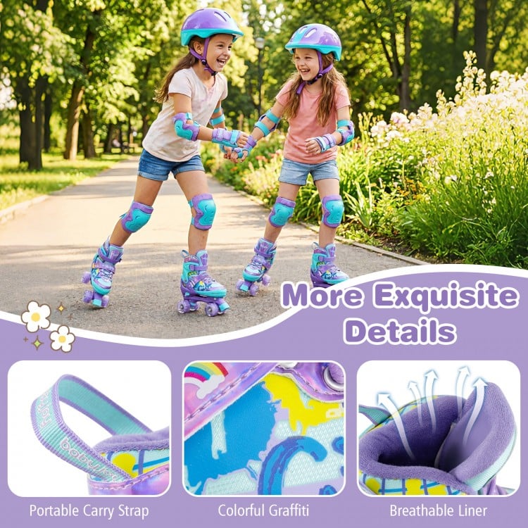 4 Sizes Adjustable Kids Roller Skates with Light-up Wheels and Safety Protection M Size-Purple