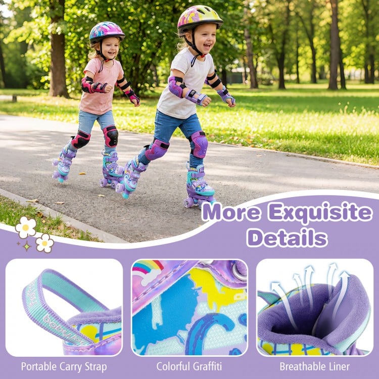 4 Sizes Adjustable Kids Roller Skates with Light-up Wheels and Safety Protection-Purple
