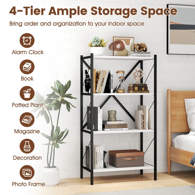 4-Tier Bookshelf with Heavy-Duty Metal Frame-White