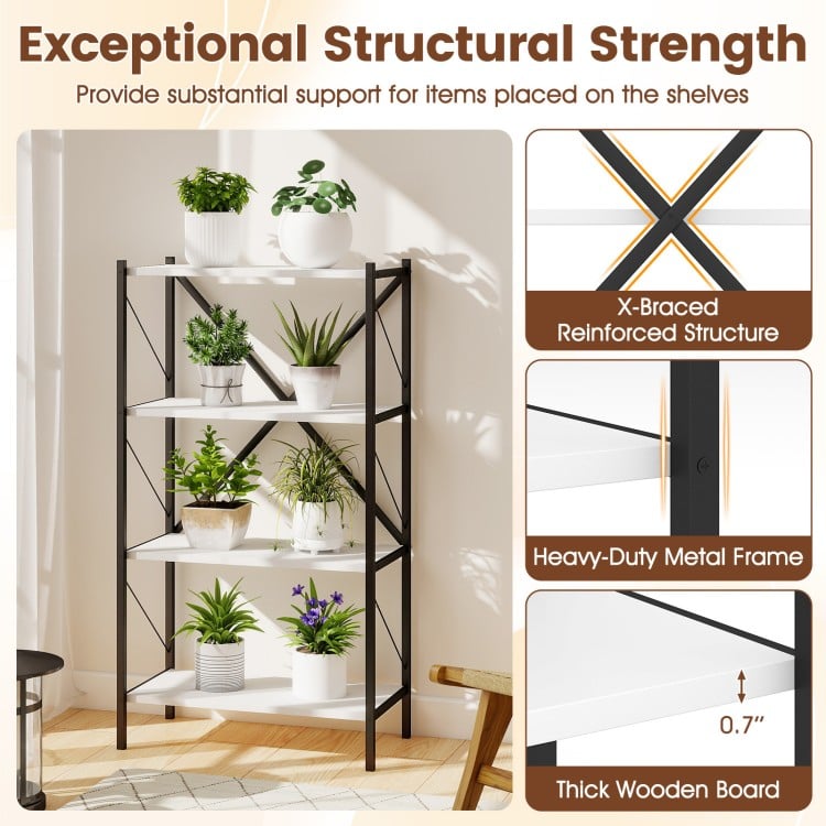4-Tier Bookshelf with Heavy-Duty Metal Frame-White