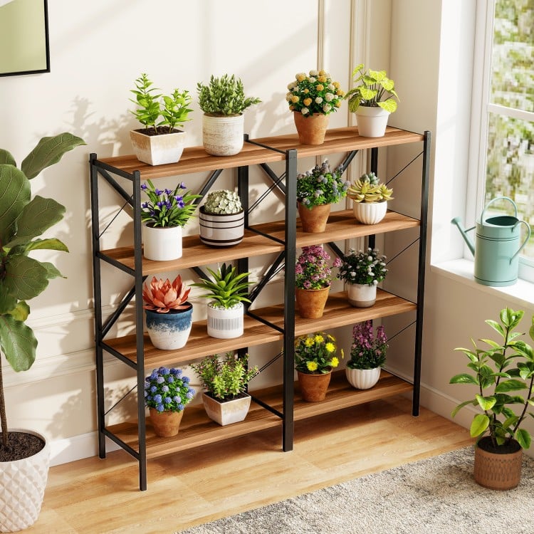 4-Tier Bookshelf with Heavy-Duty Metal Frame-Walnut