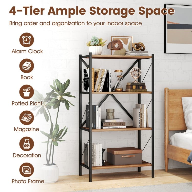 4-Tier Bookshelf with Heavy-Duty Metal Frame-Walnut